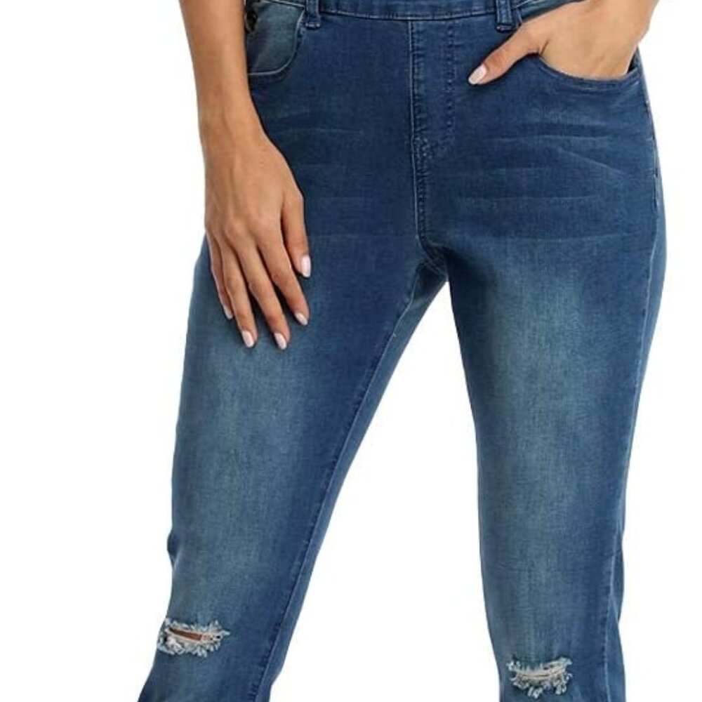 Women's Juniors Denim Stretch Overalls Adjustable Strap Ripped Distressed Jumpsu